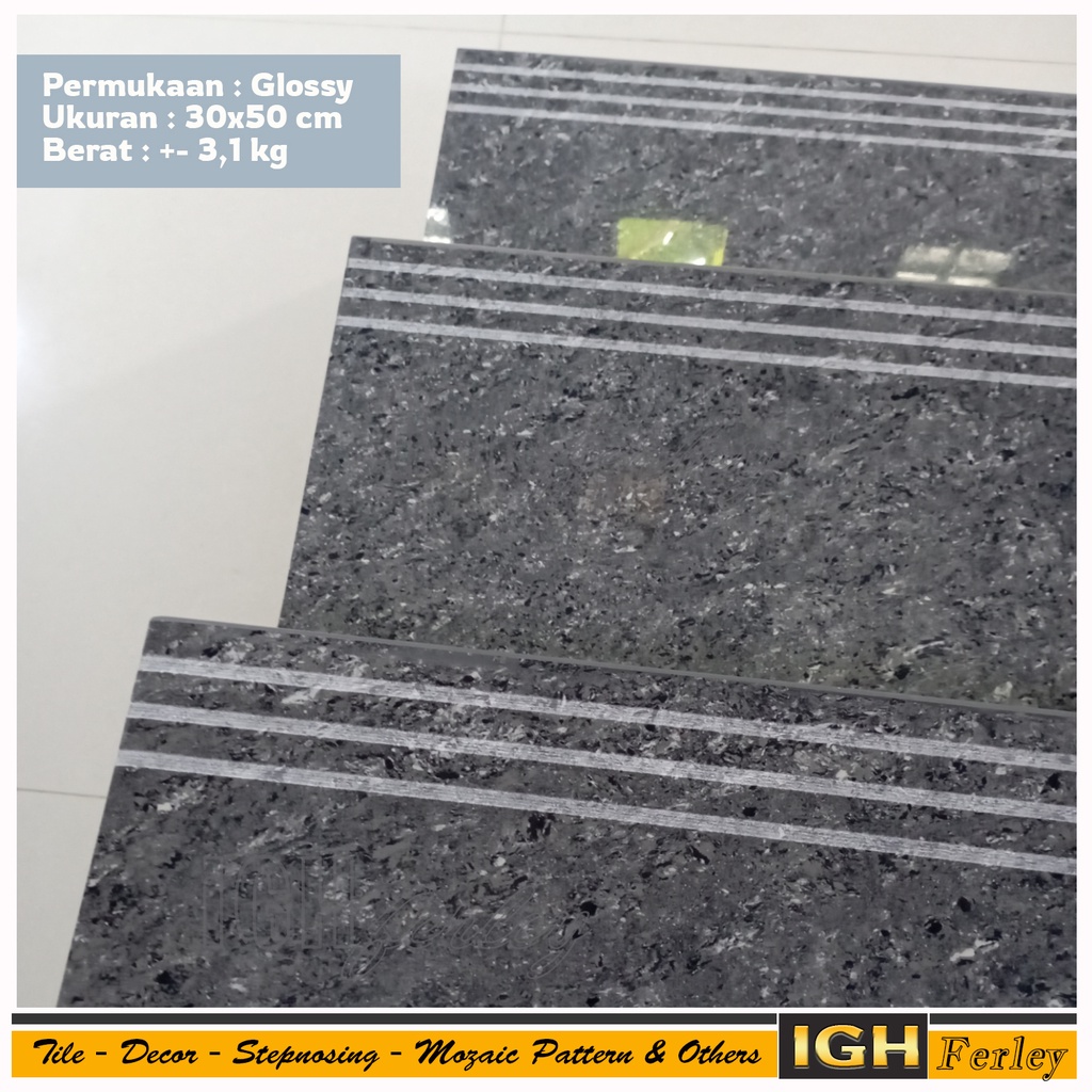 Stepnosing Granit 30x60 Abu-abu Bintik Glossy Lantai Tangga Custom Pingul Original  Granite Tile