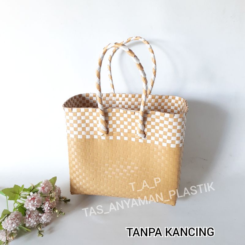 Tas Anyaman Plastik Premium Rotan Hampers Murah Keranjang Belanja Anyam Monokrom  Warna READY STOK