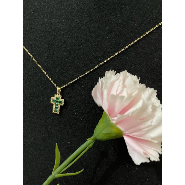 Kalung Salib Liontin Lumut Hijau Permata Kalung Wanita Terbaru