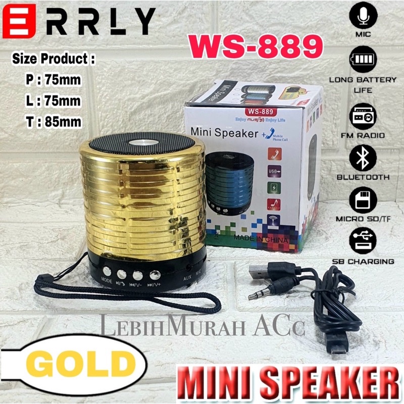 MINI Speaker Bluetooth WS889 Wireless Music Box Motif Chorme Speaker Aktif Super Bass High Quality