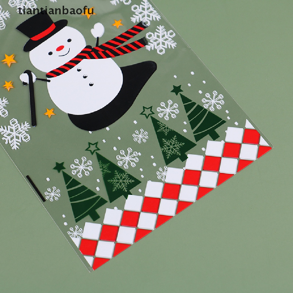 [tiantianbaofu] 50pcs Merry Christmas Kantong Plastik Permen Dengan Pita Kantong Kemasan Kado Butik