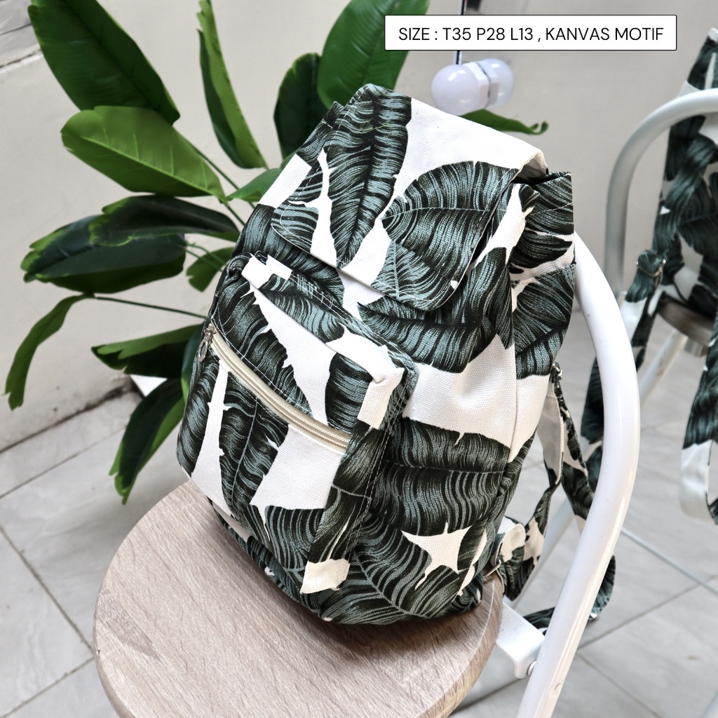 Ransel Kanvas Wanita Travel Multi-fungsional Tali Serut Ransel Siswa Campus Style banyak motif Warna
