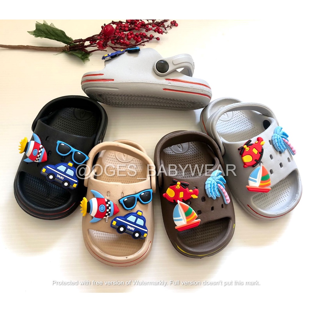 Sandal Anak Laki Laki Slop Usia 0 1 2 Tahun Karet Jibbitz Roket