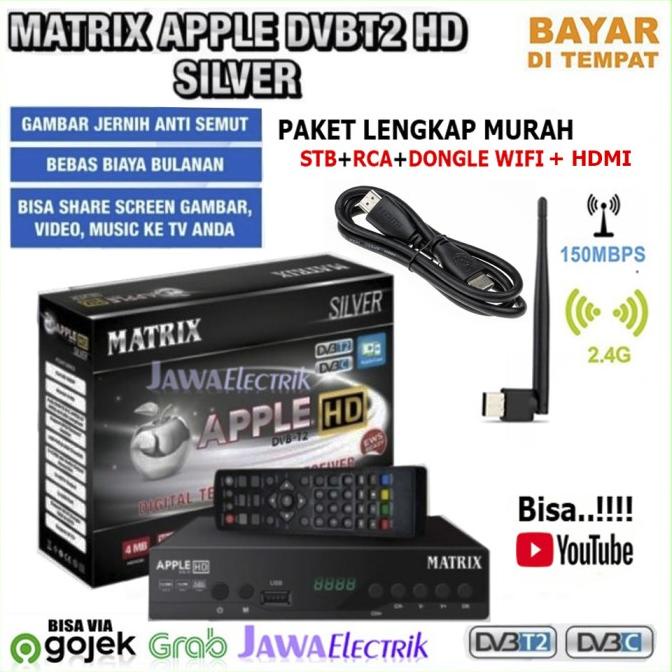 Matrix Receiver Tv Set Top Box Silver DVB T2 Digital Paket Komplit