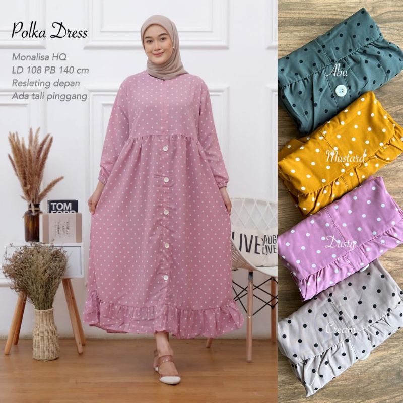 RINDANA DRESS WANITA POLO LINEN / DRESS MIX RENDA / DRESS LEBARAN