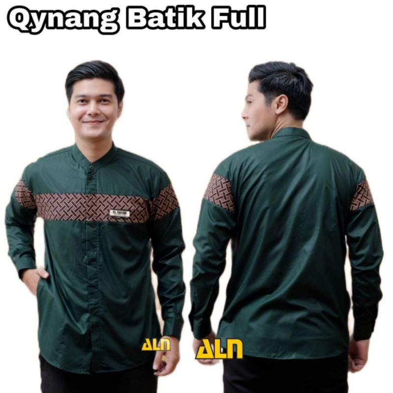 ALEENA QYNANG BATIK FULL ATASAN BAJU KOKO BUSANA MUSLIM PRIA COWOK DEWASA LENGAN PANJANG KOMBINASI M