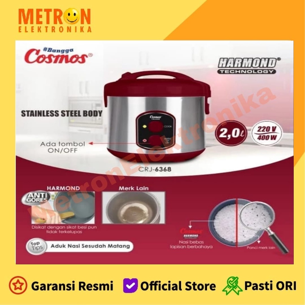 COSMOS CRJ 6368 RICE COOKER HARMOND / PENANAK NASI 2 LITER 400 WATT / CRJ6368