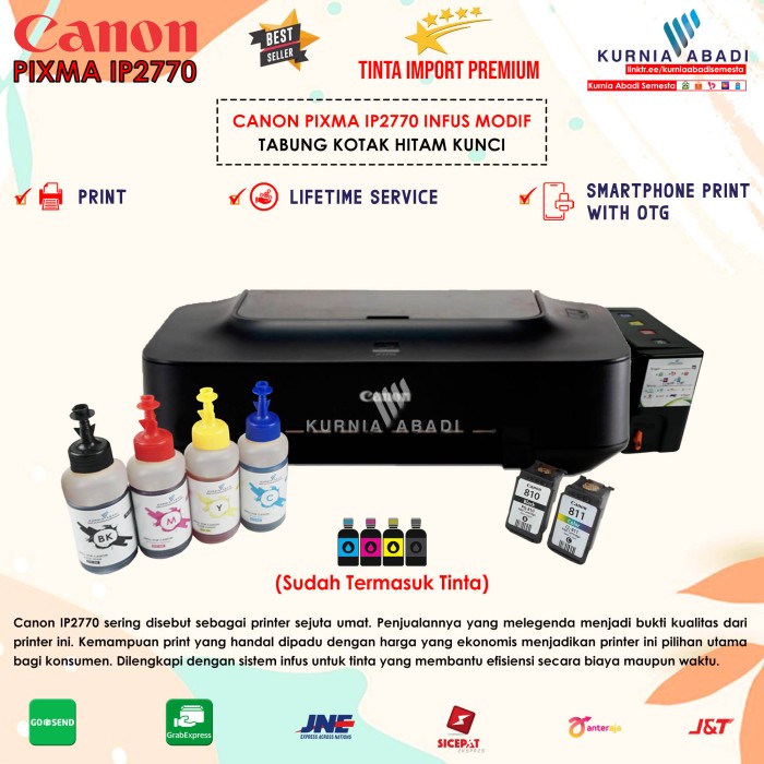 Printer Canon Ip 2770 Ip2770 Inkjet + Infus Tabung
