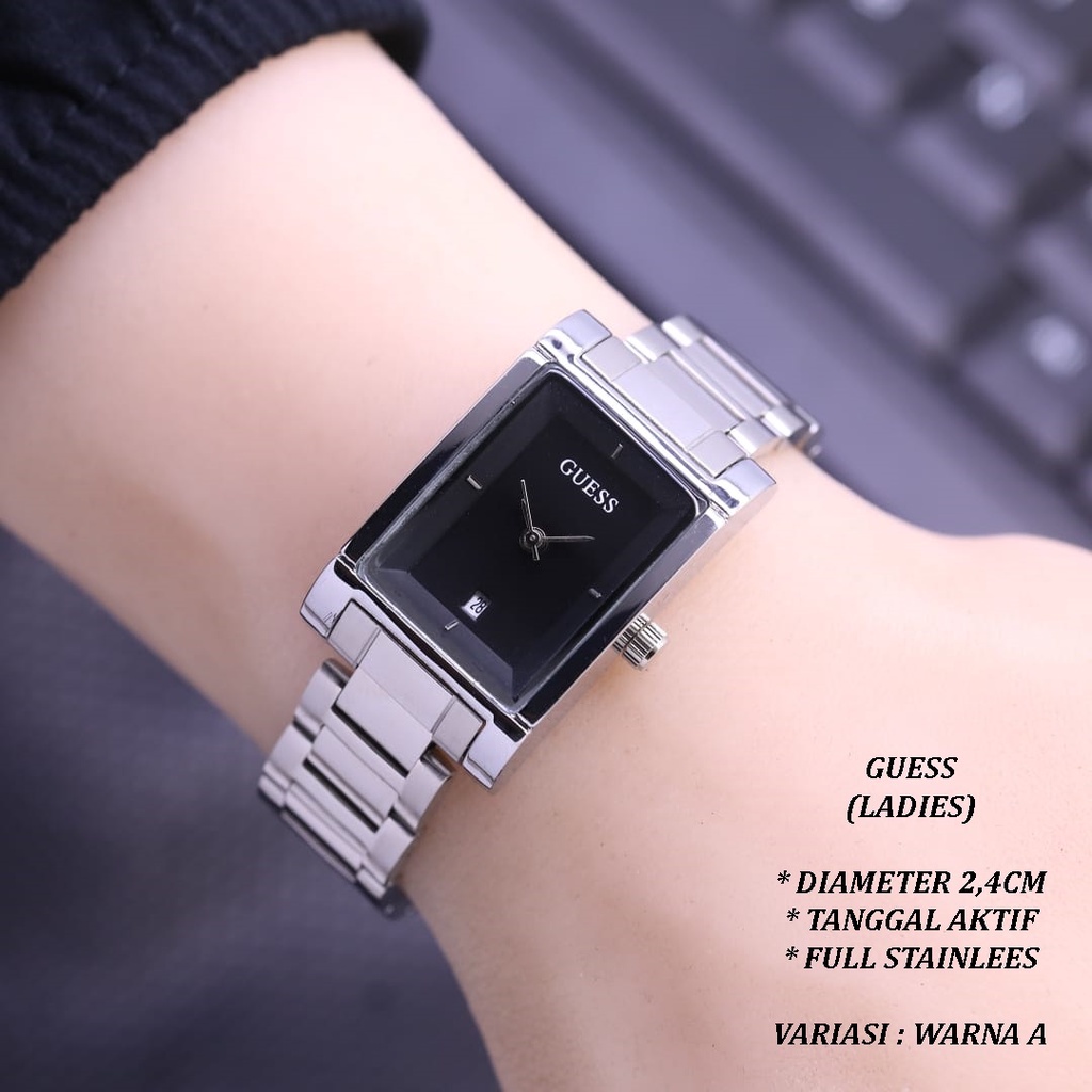(BISA COD) JAM TANGAN WANITA GUESS LS-0127 FULL STAINLEES TANGGAL AKTIF