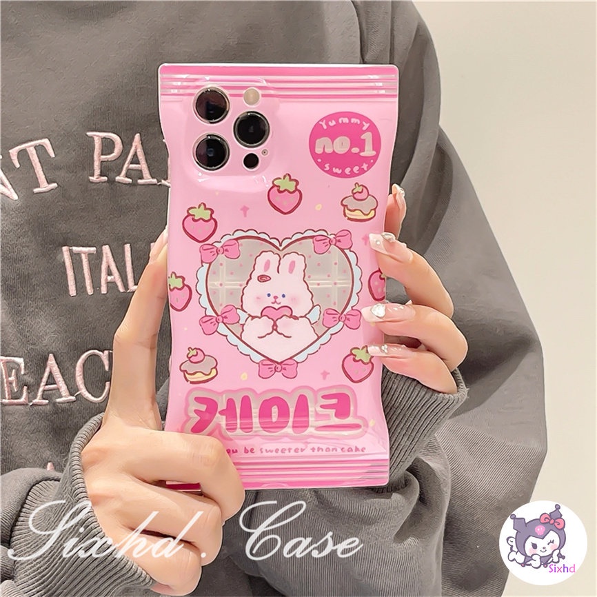 Realme C55 C35 C31 C30 C25 C25Y C21Y C25s C15 C12 C11 C21 C20 C3 9Pro+ 9i 8i 7i 6i 5i Narzo 50i 50A Prime Snack Bag Case Cartoon Pink Love Heart Rabbit Phone Case Soft Cover