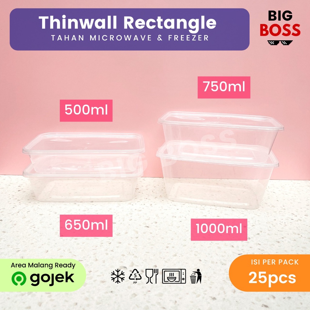 [ISI 25 PCS] Thinwall Persegi Panjang 650ml / Thinwall Rectangle / Thinwall Plastik 650ml Victory / Wadah Makanan / Kotak Makan Plastik / Kotak Makan Takeaway