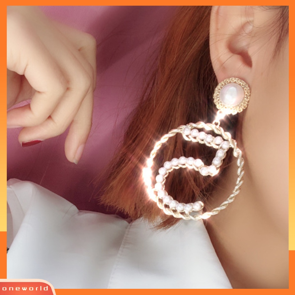 [WONE] Fashion Wanita Nomor5 Pita Mutiara Imitasi Lingkaran Besar Statement Stud Earrings