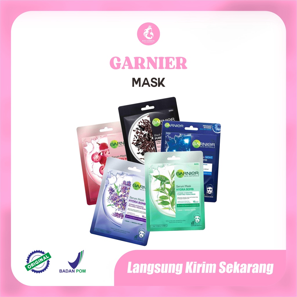 Garnier Serum Mask Sheet All Variants 100% Original Masker Sakura White Light Complete Night Bomb