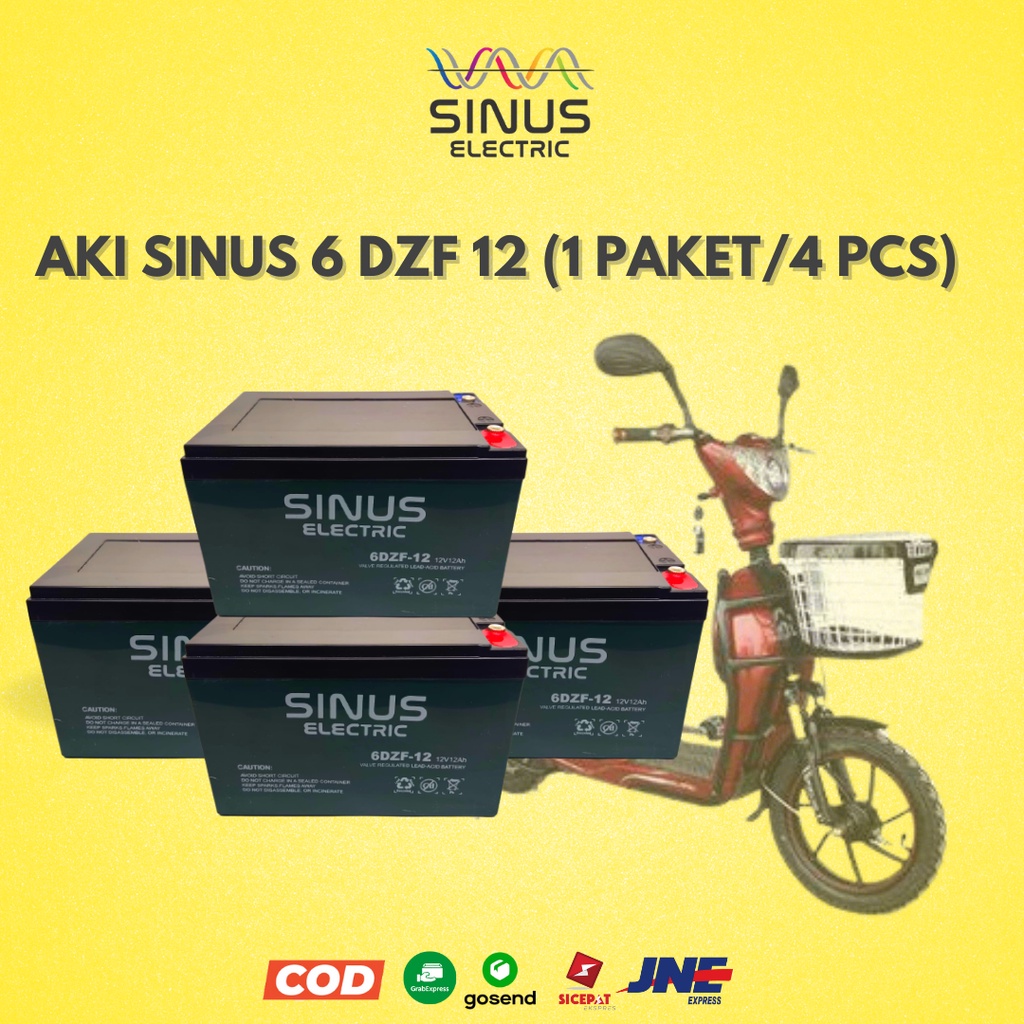 Aki baterai Sepeda Listrik 1 paket/4 pcs 6 DZF 12 aki 12V 12Ah SINUS