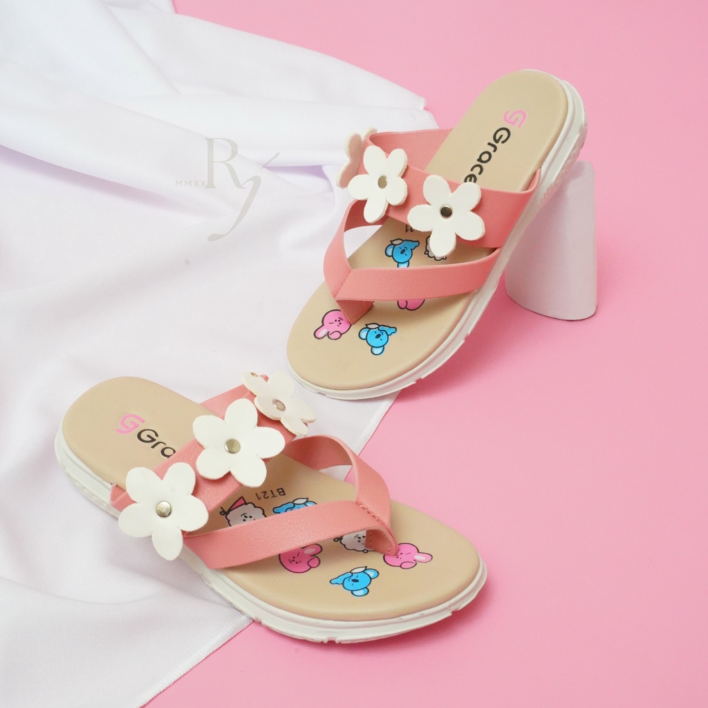 GRACE [MUSE 102] Sandal Anak Perempuan BT/ Sendal Jepit Bunga Anak Perempuan/ Sandal Selop Jepit Anak