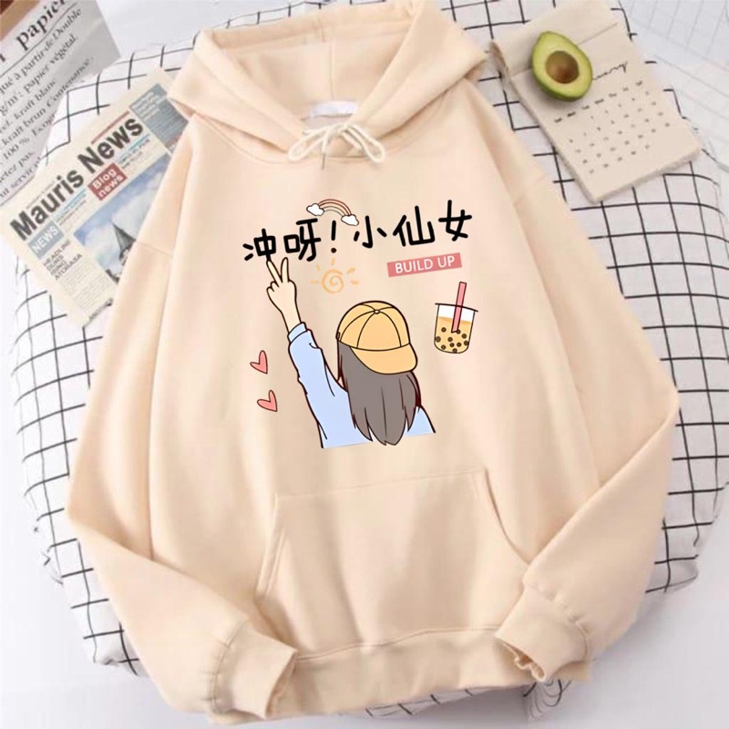 Sweater Hoodie Anak Perempuan BUILD UP BOBBA | Jaket Anak Cewek  Lucu (SABLON DTF)