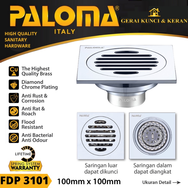 FLOOR DRAIN PALOMA FDP 3101  SARINGAN AIR GOT  STRAINER KAMAR MANDI ANTI BAU BANJIR KECOA TIKUS