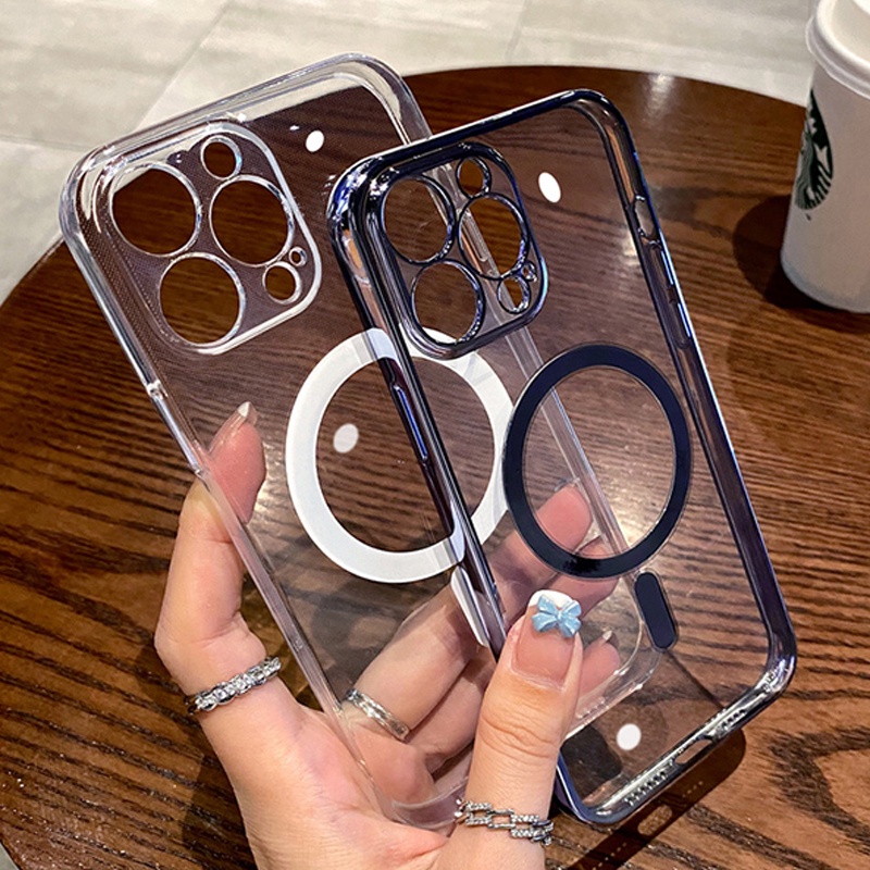 IPHONE Luxury Plating Untuk Magsafe Magnetic Wireless Charger Case Untuk Iphone14 11 13 12 Pro Max Plus XS X XR 8tutup Transparan