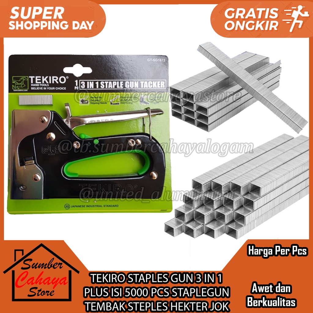 

TEKIRO STAPLES GUN 3 IN 1 PLUS ISI 5000 PCS STAPLEGUN TEMBAK HEKTER TACJER 6-14 MM STEPLES ALAT NEMBAK JOK MOTOR SPANDUK TRIPLEK BUKU KERTAS KAYU BINGKAI KANVAS MEJA INDUSTRIAL TEMBAKAN STAPLER STEPLER TACKER JEGREKAN PENGOKOT TRACKER HEAVY DUTY