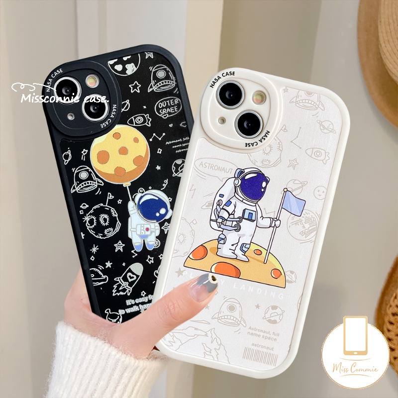 Couple Case Compatible for IPhone 11  13 12 14 11 Pro Max 6 6s 7 8 Plus 14 Plus XR X XS MAX SE 2020 Trendy Brand NASA Soft TPU Cartoon Astronaut Space Phone Cover