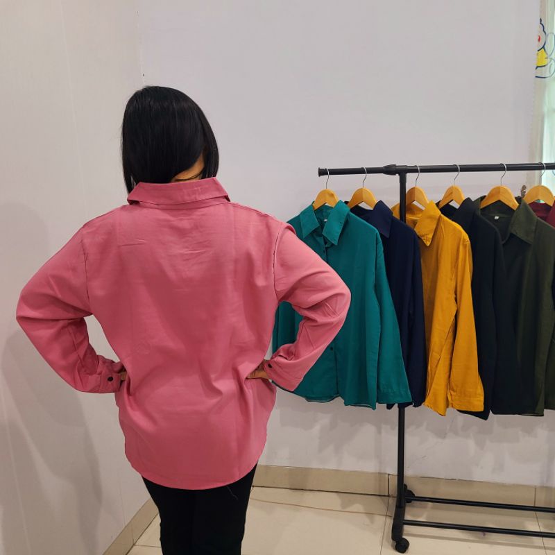 kemeja wanita AKJ jumbo/baju kemeja katun wanita jumbo kekinian