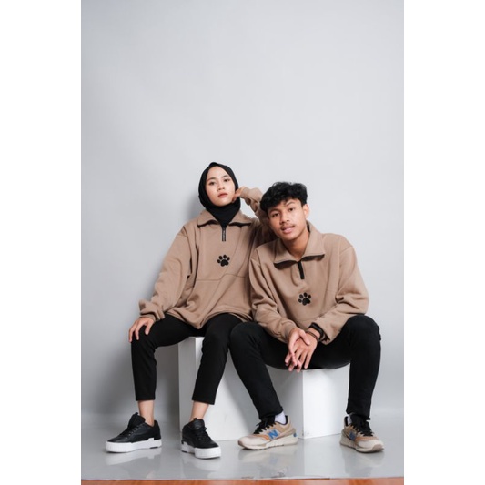 HALF ZIP SWEATER DEWASA - Promo 10.10 Jaket Seleting Setengah Fleece Tebal Murah Keren Unisex Perempuan Laki Laki Bordir