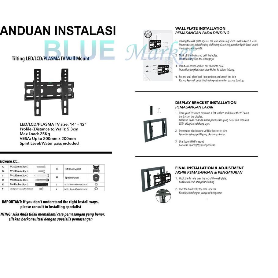 CUCI GUDANG Bracket TV LED 58 42 40 32 29 28 26 24 Inch Super Murah Gerak Atas Bawah 30 derajat ♨ 87