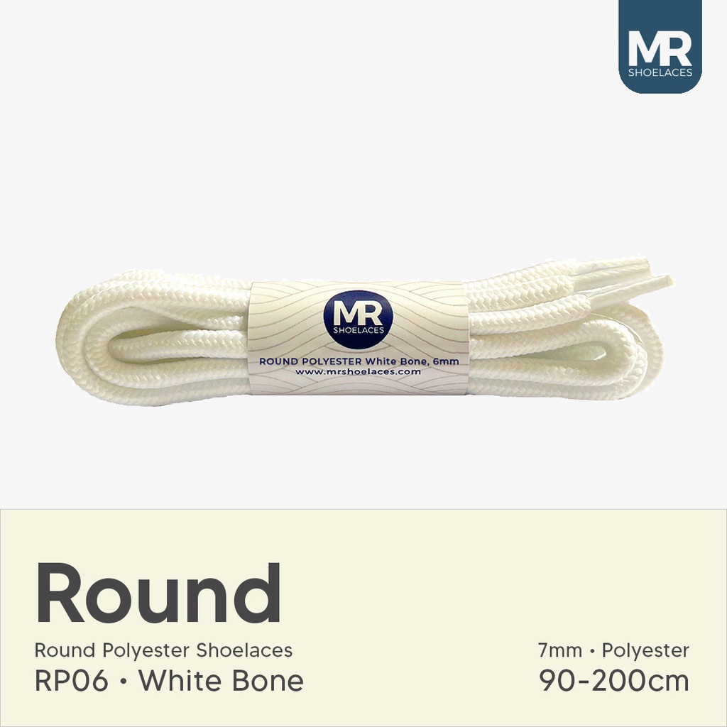 Original MR Shoelaces RP06 Putih Tulang (White Bone) Tali Sepatu Bulat Round 5mm 70cm 80cm 90cm 100cm 120cm 150cm 180cm 200cm Premium Shoelaces Polyester