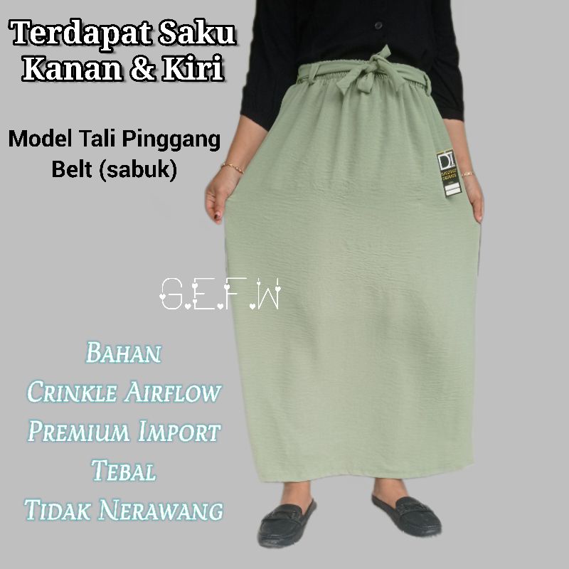 Rok A-Line Crinkle Airflow Premium Import Tebal Tidak Nerawang Ukuran All Size Dari Bb 40kg Sampai Bb 75kg / Rok Panjang Crinkle Terbaru / Skirt Crincle / Maxi Crincle / Onder Kringkel Murah Berkualitas 2023 / Digrup / Grefata