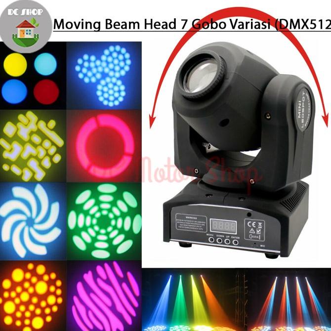 Mini Beam Moving Head Moving Beam Lampu Panggung 7 Gobo Variasi DMX512