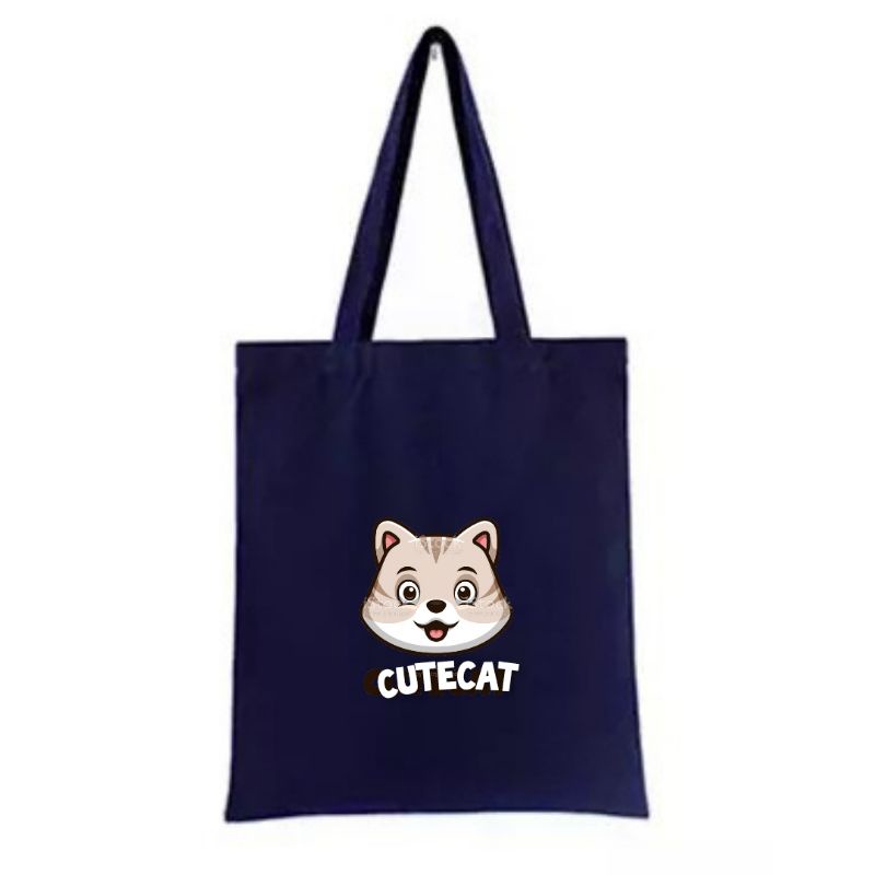 Tote bag Kanvas Resleting Cute cat PRIA WANITA Termurah Terlaris Kanvas