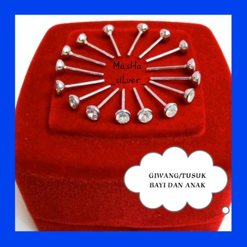 GIWANG PERAK/ANTING TUSUK BAYI DAN ANAK MATA BURUNG ASLI SILVER 925 LAPIS MAS PUTIH-AT TUSUK TOGE