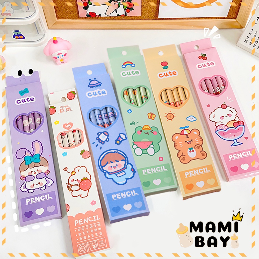 Mamibayi Pensil Set karakter/Pensil Penghapus Anak 1 Set /6 pcs