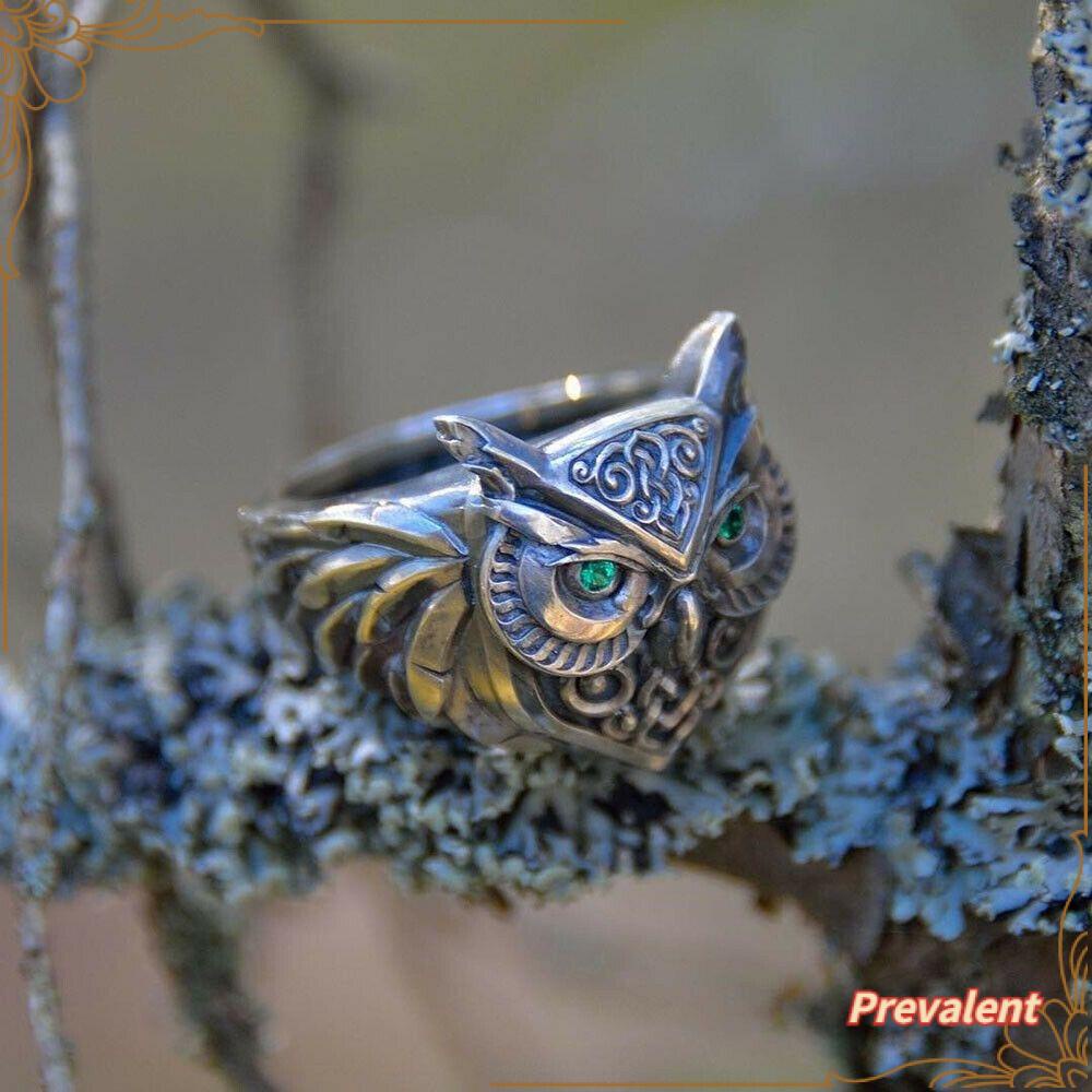 Preva Owl Rings Statement Fashion Cincin Keberuntungan 3D Hewan Retro Adjustable Hip Hop