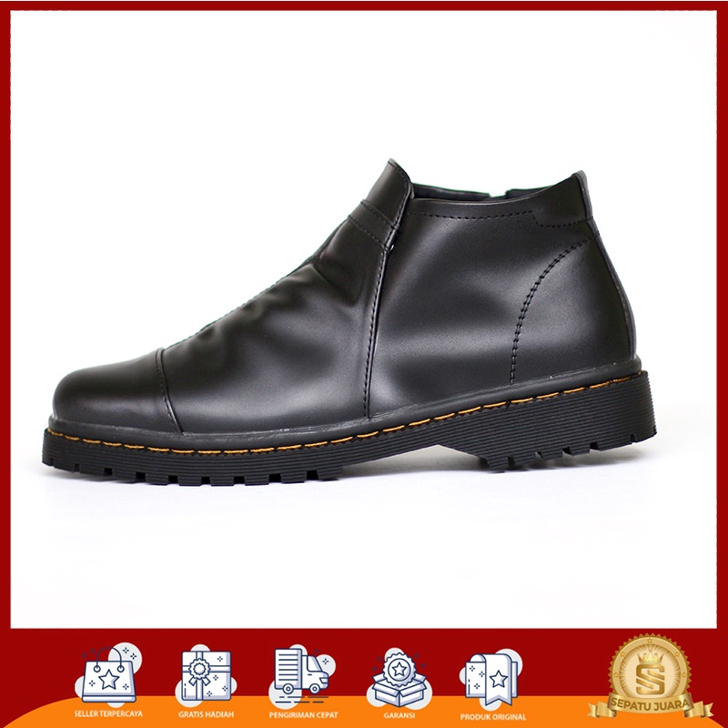 SJ X LABY - Sepatu Angkle Boots Kulit Pria Wanita Unisex Resleting Kasual Formal Kerja Kantor - Sepa