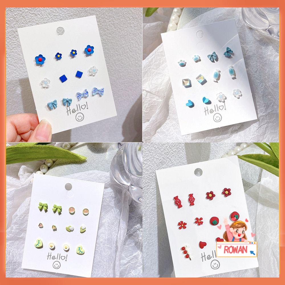 R-bunga Anting Geometris Tren Wanita Sederhana Fashion Kecil Lucu 6pasang/set Anting Kecil