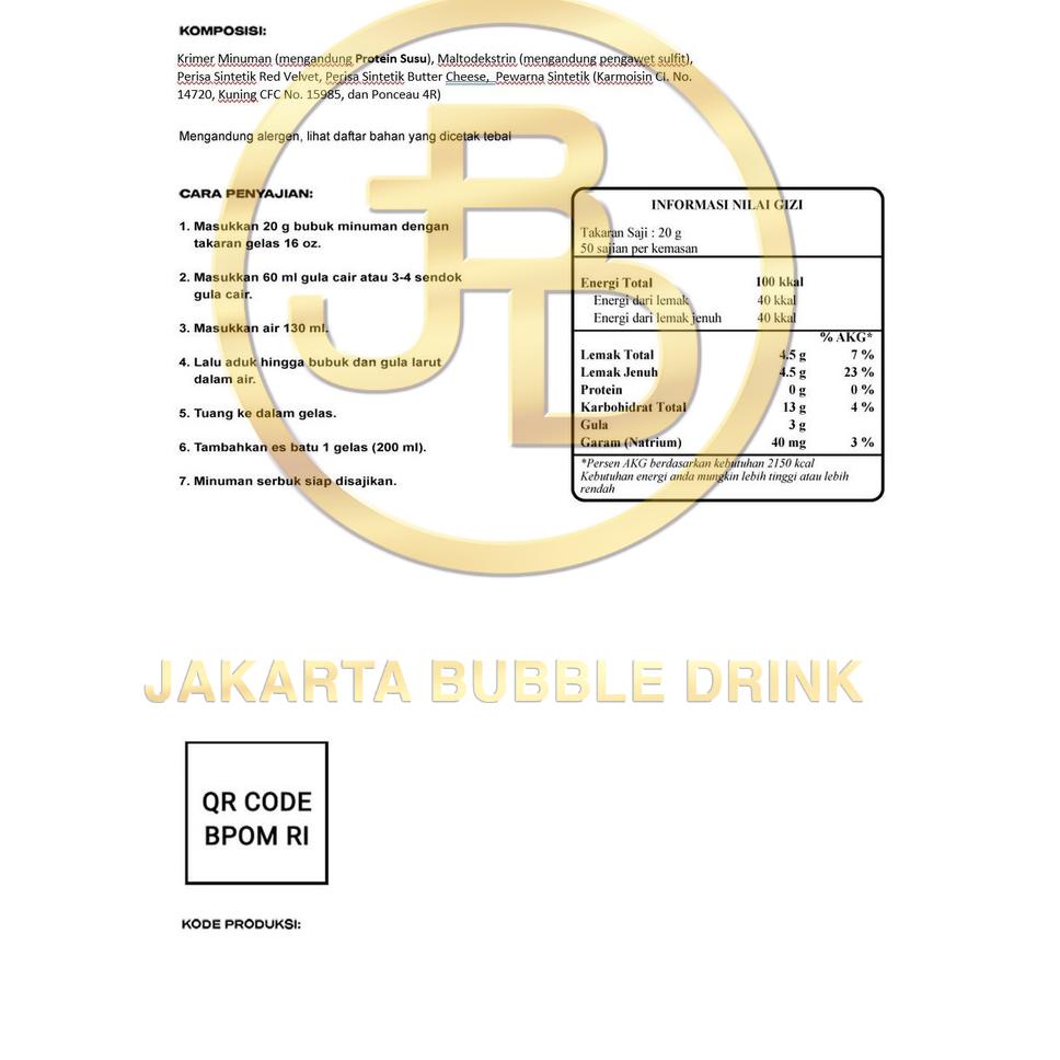 

MEN SALE Bubuk Minuman RASA RED VELVET 1 KG - JBD | HALAL ..,,.,,.,