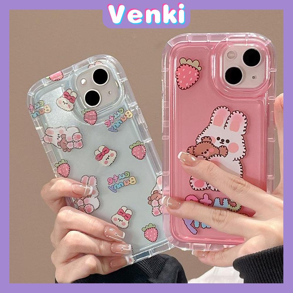 Case For iPhone 14 Pro Max TPU Soft Jelly Airbag Case Cute Bunny Blue Pink Clear Case Camera Protection Shockproof For iPhone 14 13 12 11 Plus Pro Max 7 Plus X XR