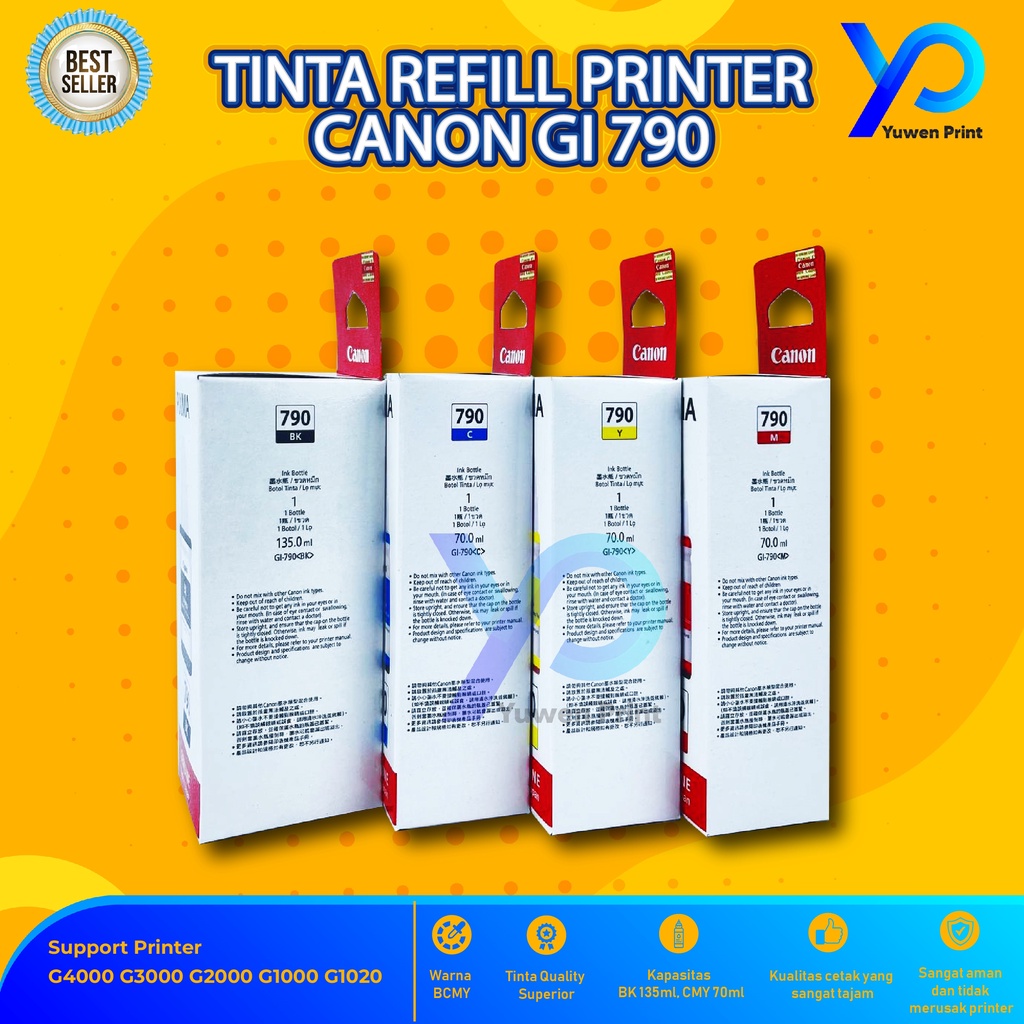 1 SET 4 PCS Tinta Canon Gi 790 For Printer G1000 G1010 G2000 G2010 G3000 G3010 G4000