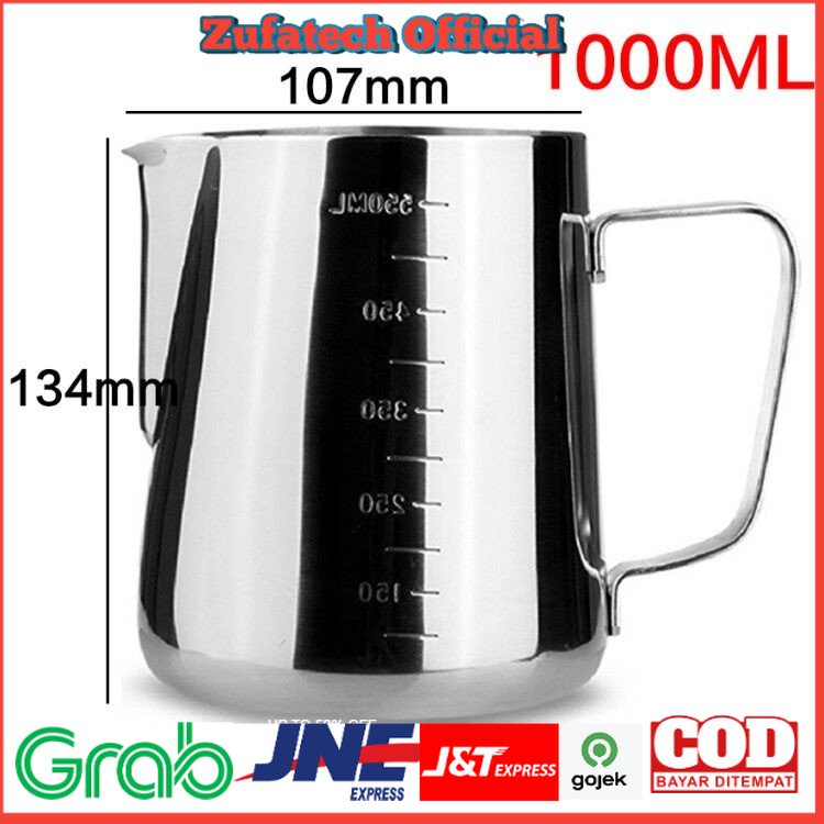 OneTwoCups Gelas Pitcher Kopi Espresso Latte Art Stainless Steel 1000ml - Silver