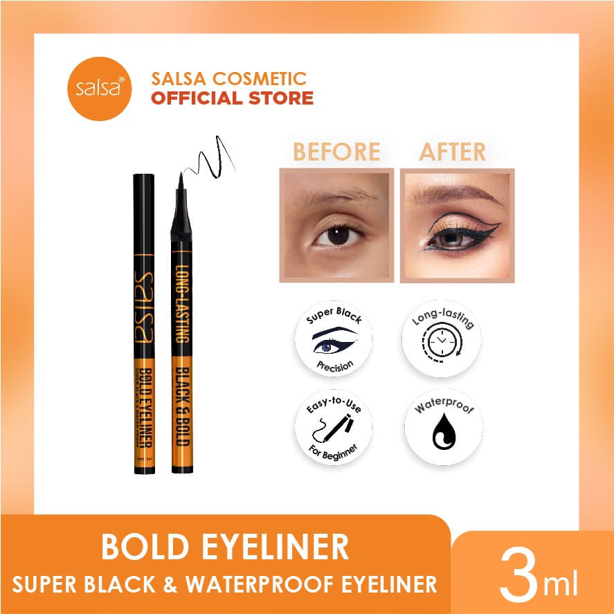 SALSA Bold Eyeliner Super Black Waterproof Pen Eyeliner BPOM Kosmetik Arjuna