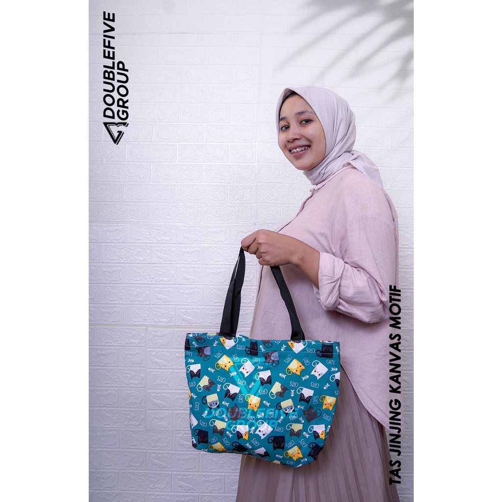 TAS JINJING HANDBAG - TAS MUKENA - TAS MAKEUP BAHAN KANVAS MOTIF VARIAN 2