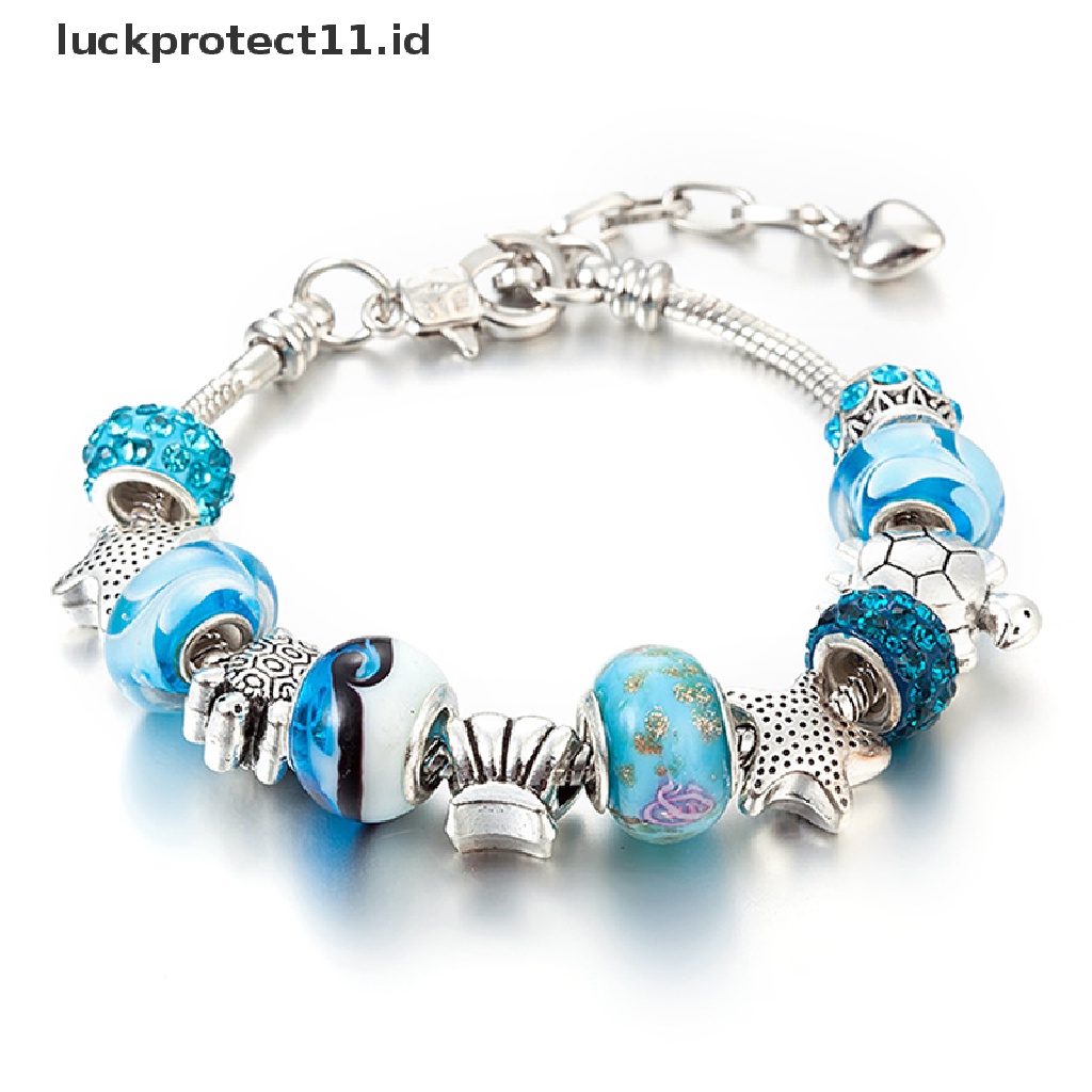 /Fashion Hot// Fashion// Ocean Shell Biru Kristal Manik-Manik Rantai Bangle Gelang Wanita Gadis Pesona Perhiasan.
