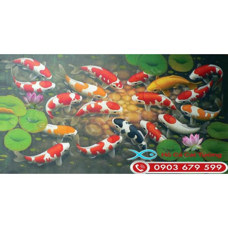 bingkai foto hiasan dinding lukisan cetak ikan koi hoxy plus bingkai ukuran 100×50