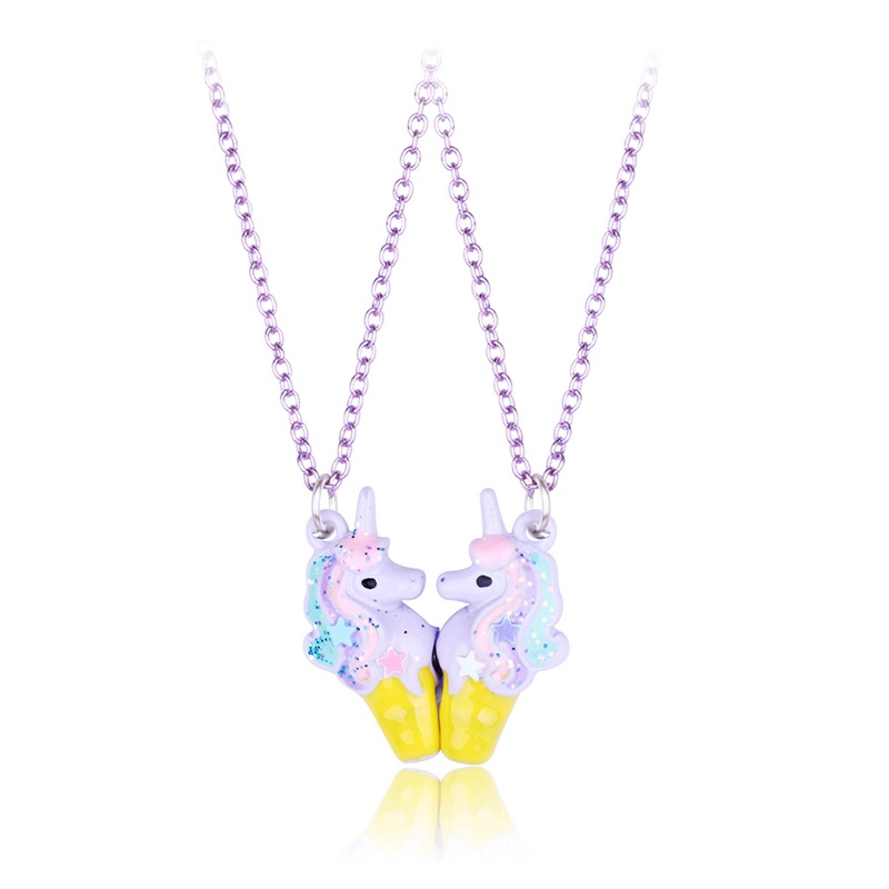 2pcs/set Liontin Rantai Bentuk Unicorn Lucu Sahabat Kalung BFF Persahabatan Anak Perhiasan Hadiah Untuk Perempuan