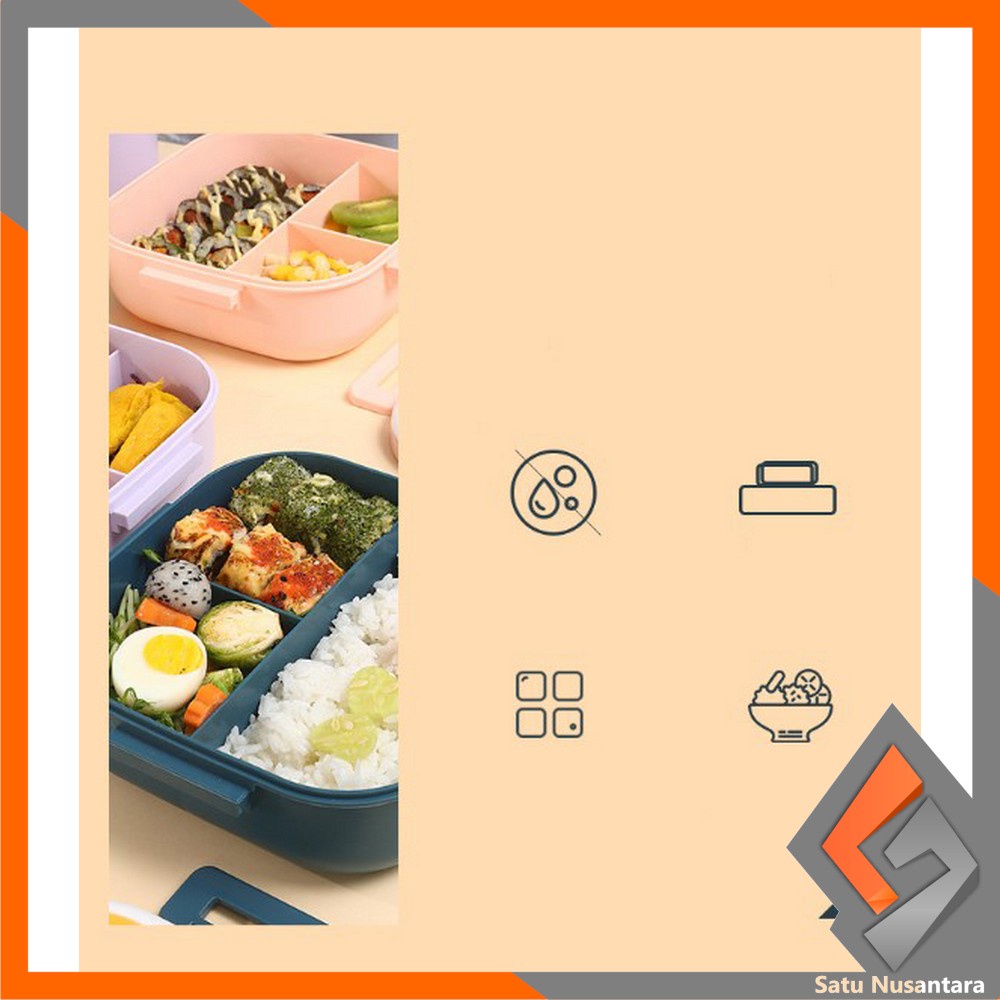 SN-C757 Lunch Box Set Alat Makan 3 Sekat Anti Tumpah / Kotak Bekal Makan Anak Free Sendok Sumpit Anti Bocor