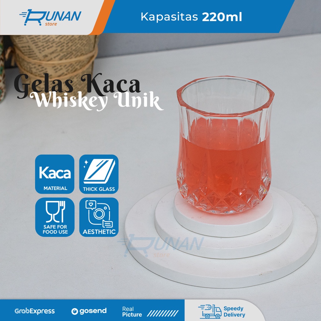 Gelas Kaca 220ML - Whiskey Crystal Glass Gelas Minum Wine Bar Unik