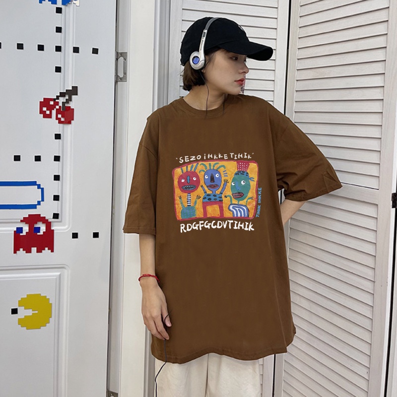 kaos distro wanita vintage graphic print T-shirt oversize lengan pendek kekinian basic kaos import ootd