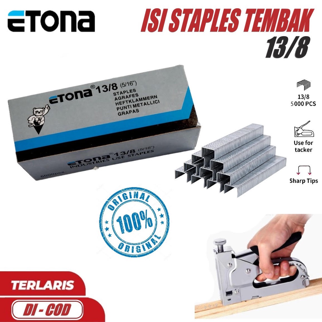 

Etona Isi Steples 13/8 - Reffil Stepler Tembak 5/16 - Isi Gun Tacker 1 Pak ( 5000 Pcs ) - Toko Gemilang