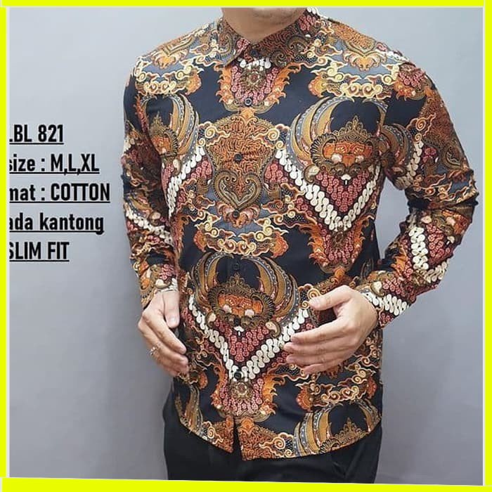 KEMEJA PRIA BATIK LENGAN PANJANG HEM BAHAN KATUN HALUS 40S LBL 821 MEWAH PREMIUM BAJU ELEGANT SIZE M L XL  SKU MS JAKARTA